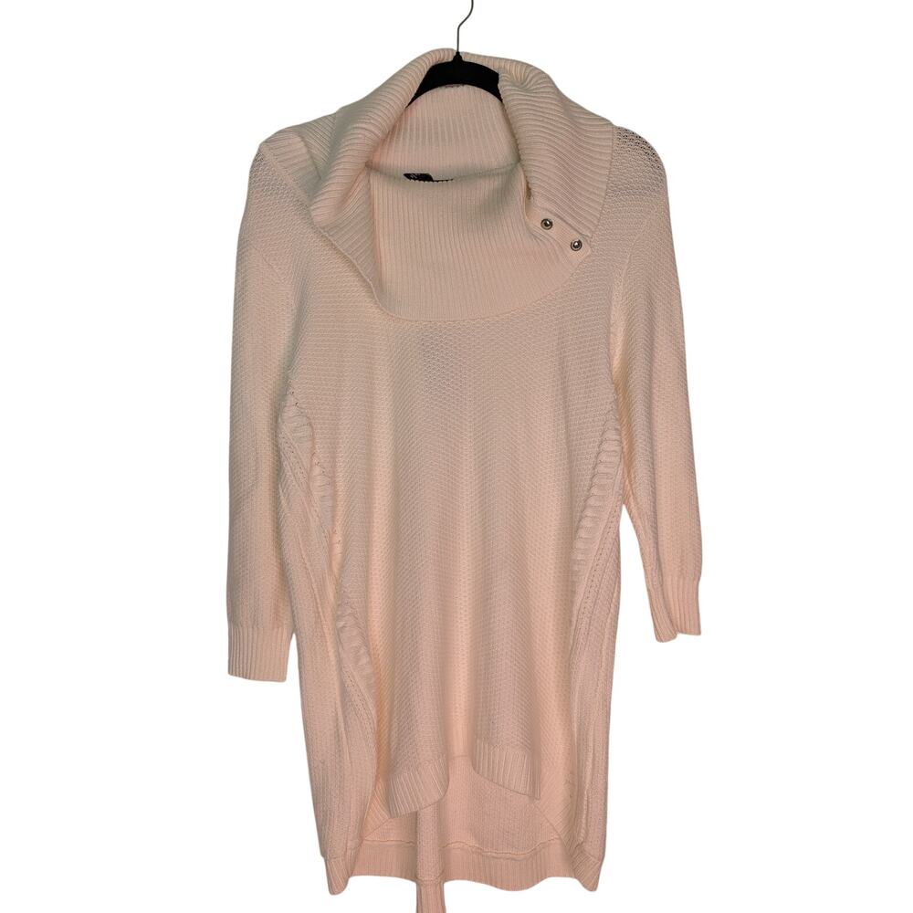 White House Black Market NWT Ecru Ribbed Cable Knit Sweater L Mock Neck Chic